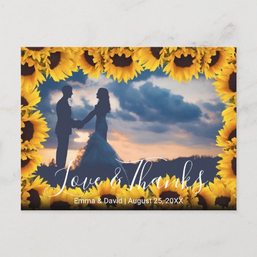 Rustic Sunflower Frame Wedding Photo Thank You Postcard