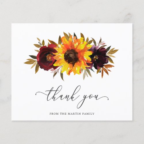 Rustic Sunflower Funeral Budget Thank You Card