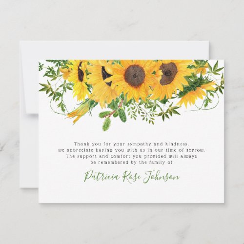Rustic Sunflower Funeral Memorial Thank You