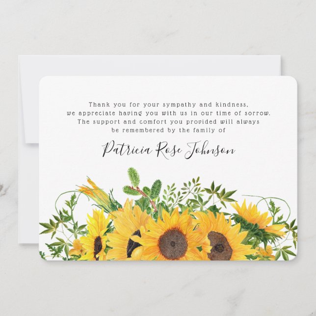 Rustic Sunflower Funeral Memorial Thank You Card (Front)