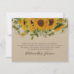 Rustic Sunflower Funeral Memorial Thank You Note