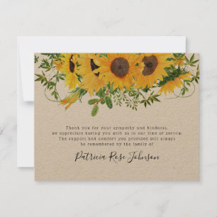 Rustic Sunflower Funeral Memorial Thank You Note Card