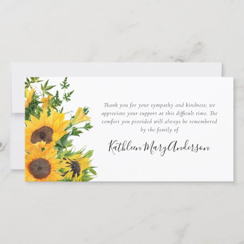 Rustic Sunflower Funeral Thank You Card