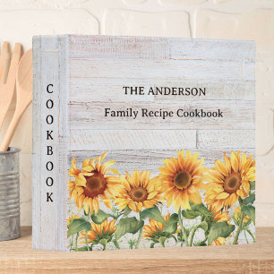 Rustic Sunflower Garden Family Recipe Cookbook 3 Ring Binder