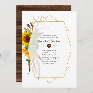 Rustic Sunflower Geometric Engagement Party Invitation