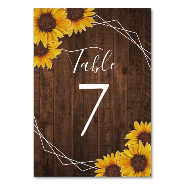Rustic Sunflower Geometric Table Number (Back)