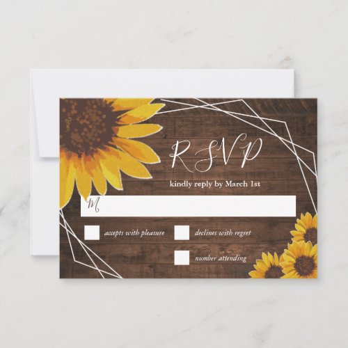 Rustic Sunflower Geometric Wedding RSVP Card