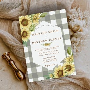 Rustic Sunflower Gingham Buffalo Plaid Wedding Invitation
