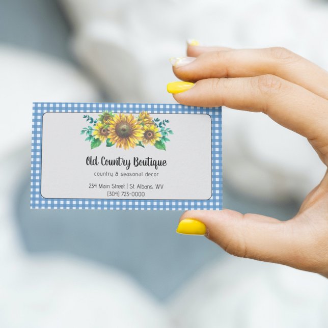 Rustic Sunflower Gingham Country  Business Card (Creator Uploaded)
