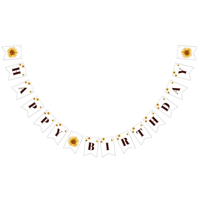 Rustic Sunflower Girls Happy Birthday Bunting Flags (All)