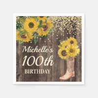 Rustic Sunflower Glitter Boots Wood 100th Birthday