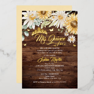Rustic Sunflower Gold Butterfly Quinceanera Foil Invitation