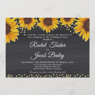 Rustic Sunflower Gold & Chalk Wedding Invitation