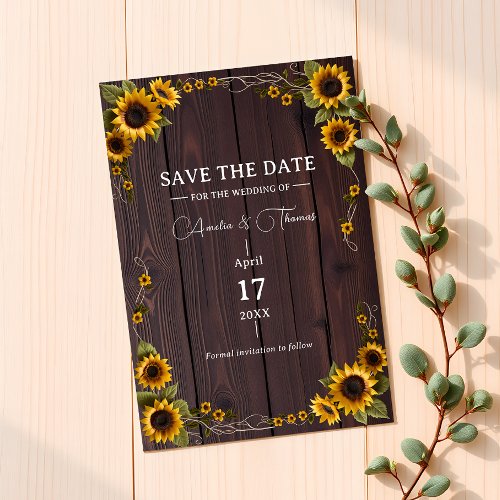 Rustic Sunflower Graceful Wood Script Wedding Save The Date