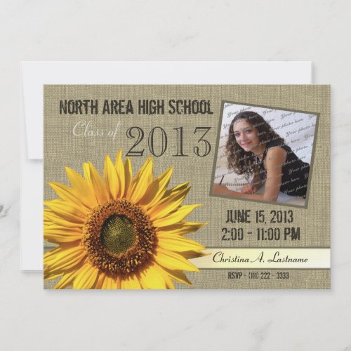 Rustic Sunflower Graduate Photo Invitation