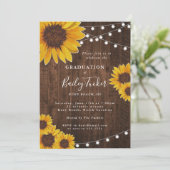 Rustic Sunflower Graduation Party String Lights Invitation (Standing Front)