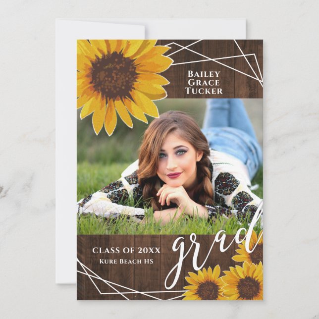 Rustic Sunflower Graduation Photo Announcement (Front)