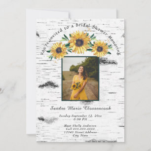 Rustic Sunflower Gray Aspen Wood Wedding Bridal Invitation
