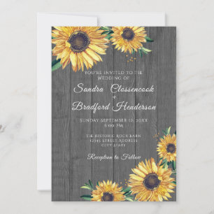 Rustic Sunflower Gray Wood Wedding   Invitation
