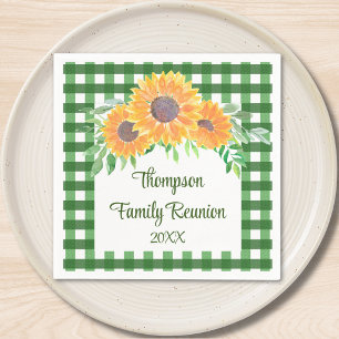 Rustic Sunflower Green Check Family Reunion Napkins