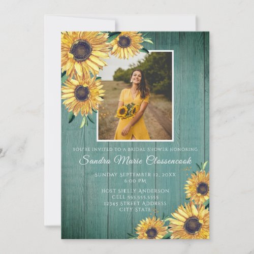 Rustic Sunflower Green Wood Wedding Bridal Shower  Invitation