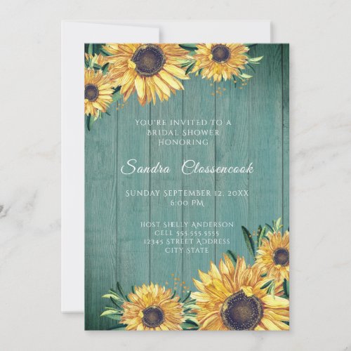 Rustic Sunflower Green Wood Wedding Bridal Shower  Invitation