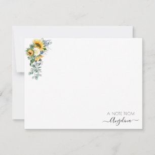 rustic sunflower greenery floral personalized note card