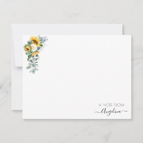 rustic sunflower greenery floral personalized note card