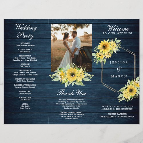 Rustic Sunflower Greenery Folded Wedding Program Flyer
