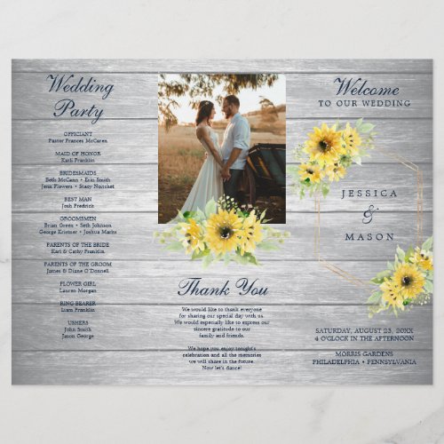 Rustic Sunflower Greenery Folded Wedding Program Flyer
