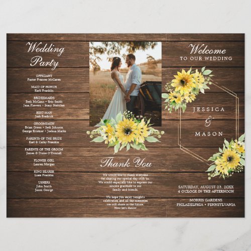 Rustic Sunflower Greenery Folded Wedding Program Flyer