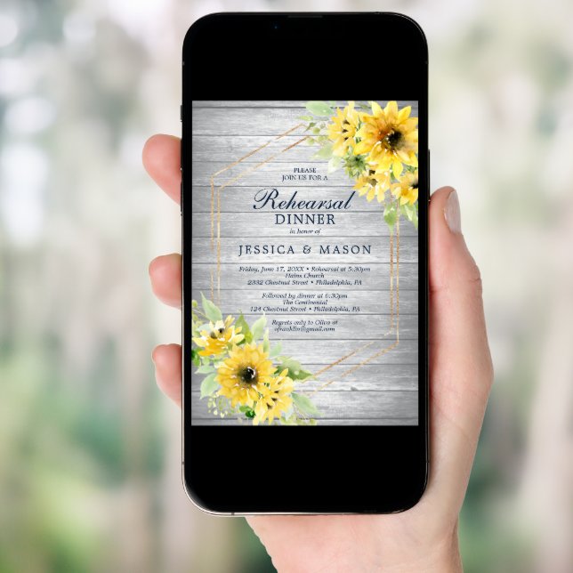 Rustic Sunflower Greenery Rehearsal Dinner Invite (Front Digital)