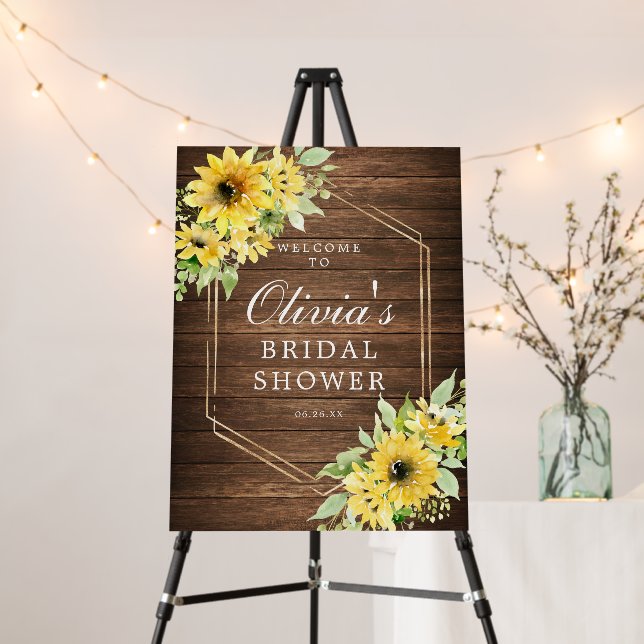 Rustic Sunflower Greenery Shower Welcome Sign (In Situ (Stand))