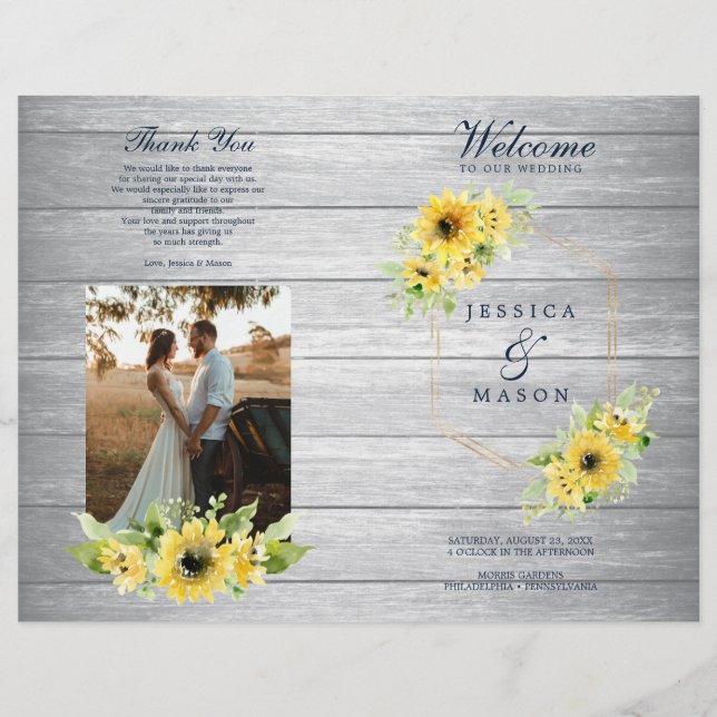 Rustic Sunflower Greenery Wedding Program Booklet Flyer (Front)