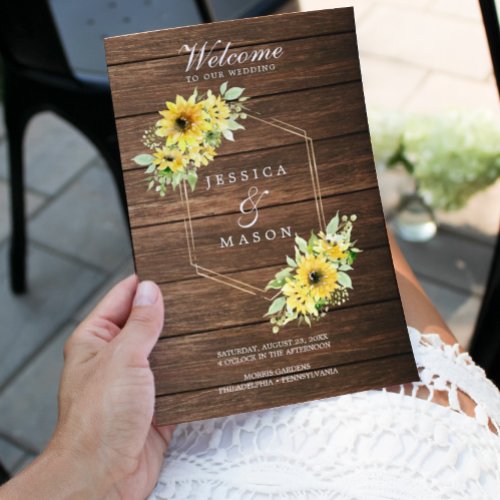 Rustic Sunflower Greenery Wedding Program Booklet Flyer