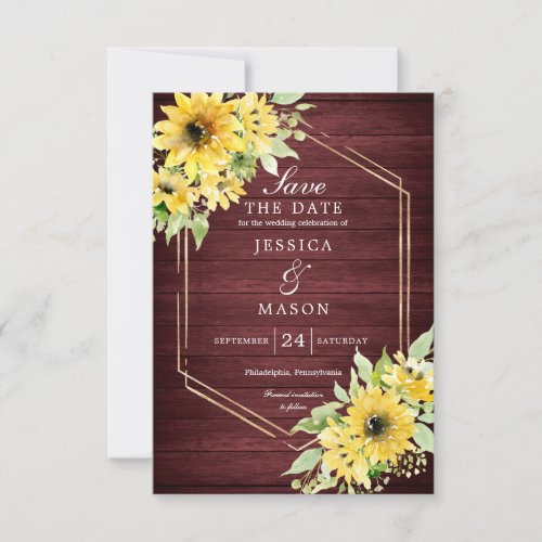 Rustic Sunflower Greenery Wedding Save The Date In Invitation