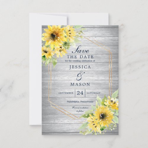 Rustic Sunflower Greenery Wedding Save The Date In Invitation