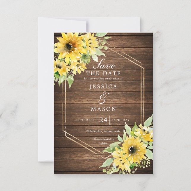 Rustic Sunflower Greenery Wedding Save The Date Invitation (Front)