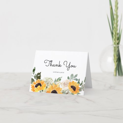 Rustic Sunflower Greenery Wedding Thank You Card