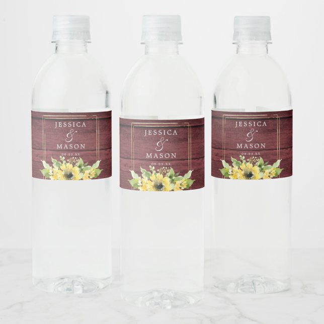 Rustic Sunflower Greenery Wedding Water Bottle Lab Label (Bottles)