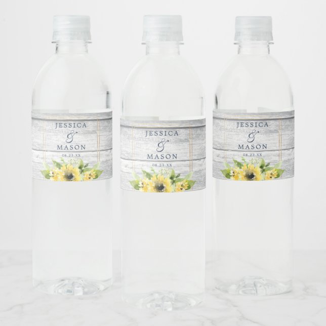 Rustic Sunflower Greenery Wedding Water Bottle Lab Water Bottle Label (Bottles)