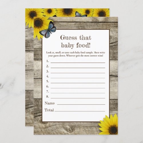 Rustic Sunflower Guess That Baby Food Baby Shower Invitation