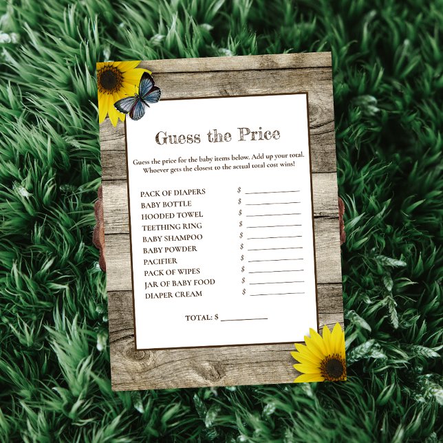 Rustic Sunflower Guess The Price Baby Shower Invitation (Creator Uploaded)