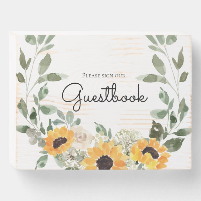 Rustic Sunflower Guestbook  Wooden Box Sign (Front Horizontal)