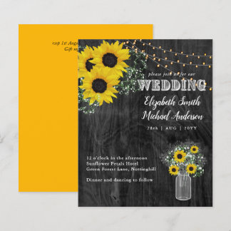 Rustic Sunflower GYPSOPHILIA BUDGET Wedding Invite