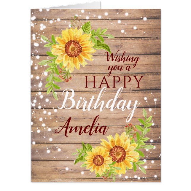 Rustic Sunflower Happy Birthday Big Floral Card (Front)