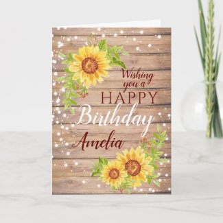 Rustic Sunflower Happy Birthday Floral  Card