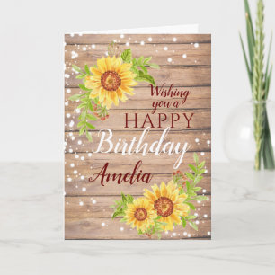 Rustic Sunflower Happy Birthday Floral  Card