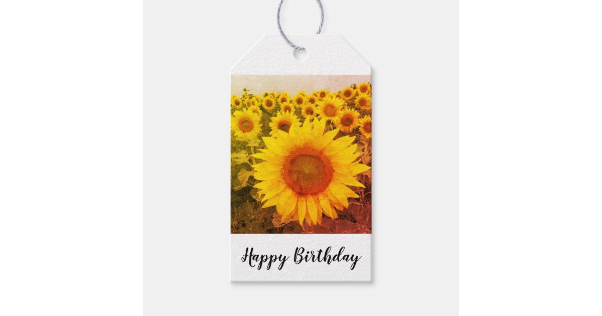 Rustic Sunflower Happy Birthday Gift Tag Zazzle Com