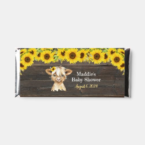 Rustic Sunflower Highland Cow Baby Shower Hershey Bar Favors